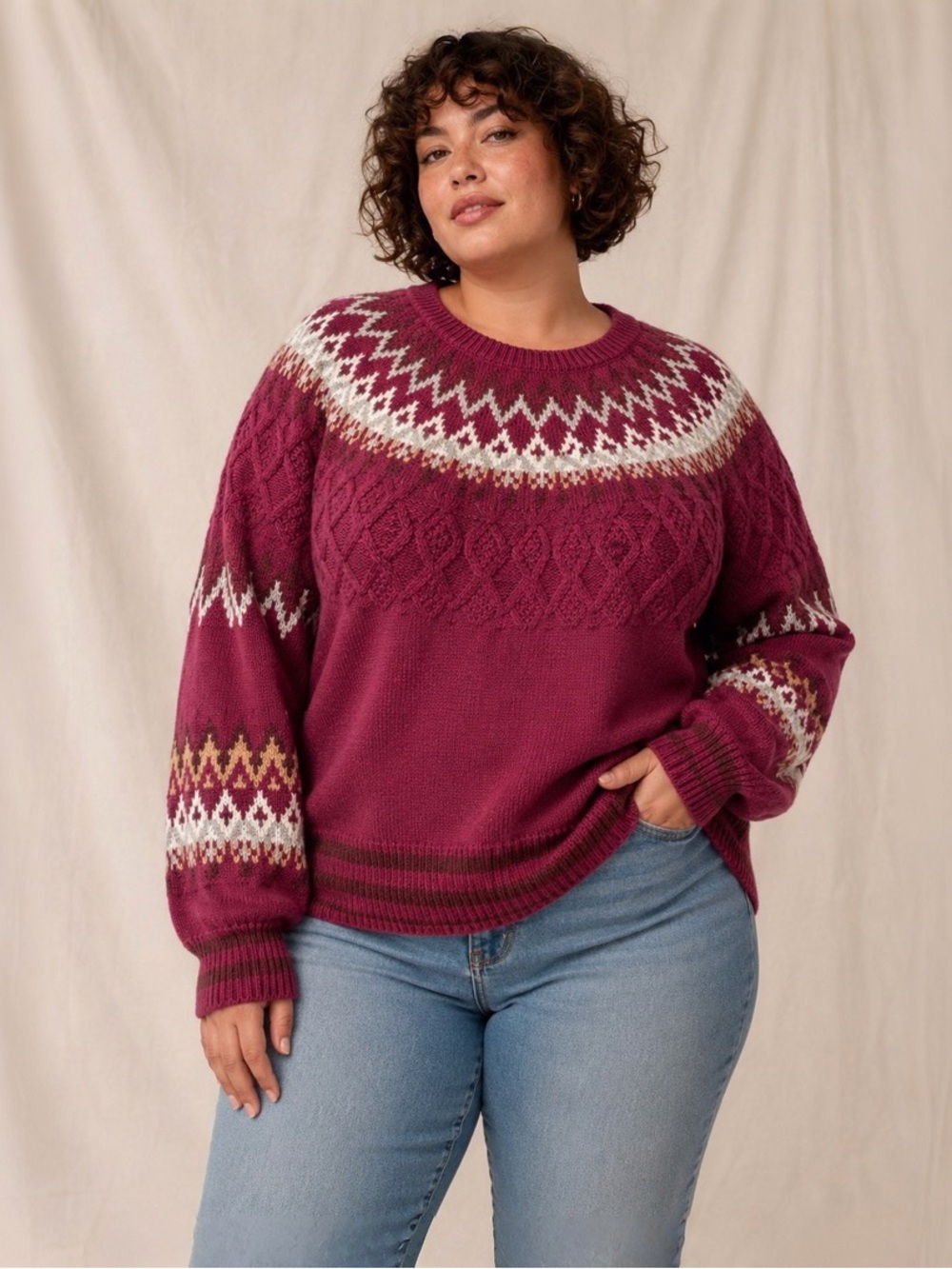 Sundance Plum Fair Isle Crewneck Sweater